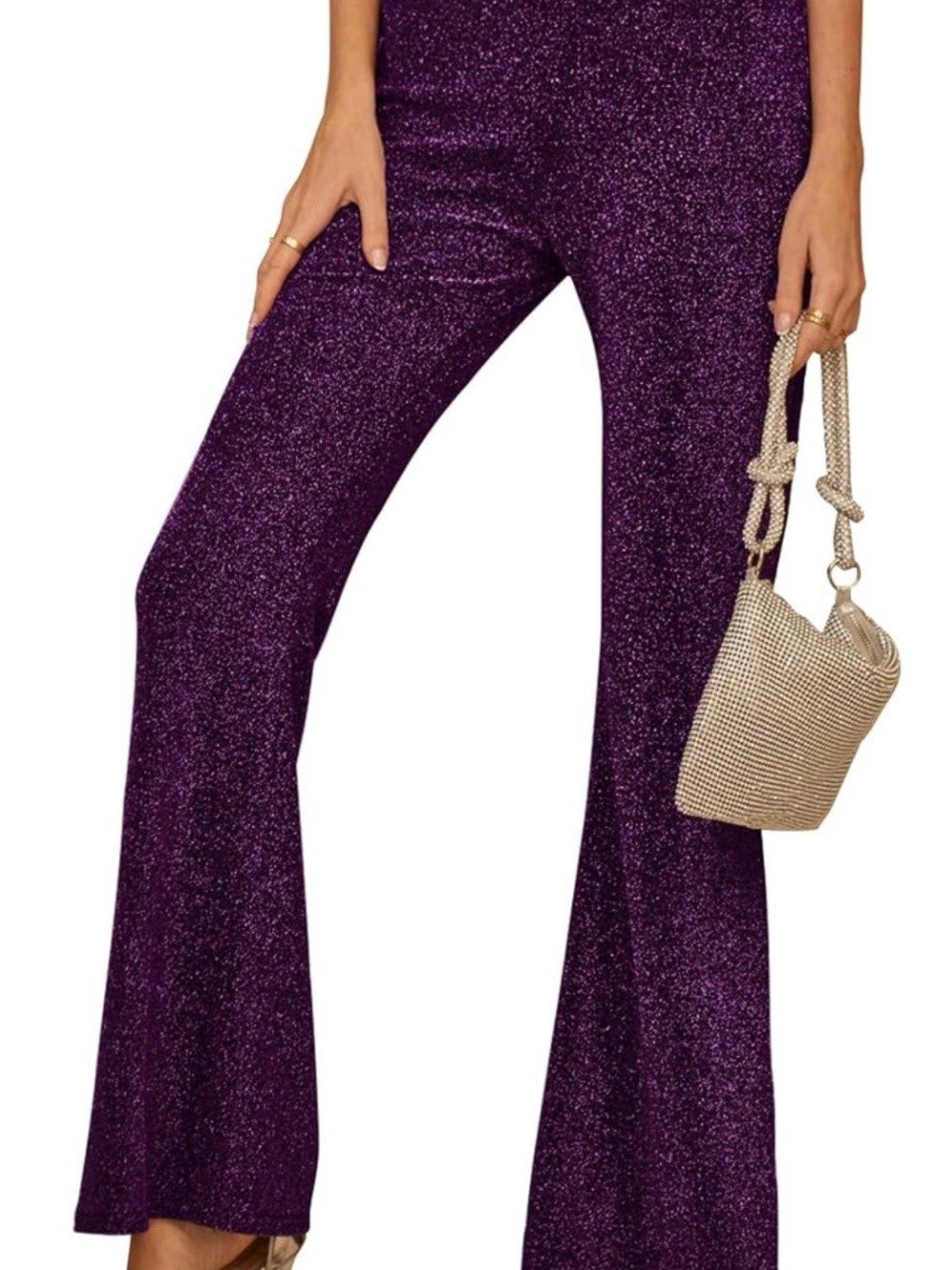 Sparkle Purple High-Waist Flare Pants